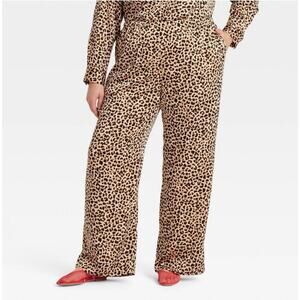 Women's Mid-Rise Straight Leg Satin Pull-On Pants - A New Day Leopard Print 1XR